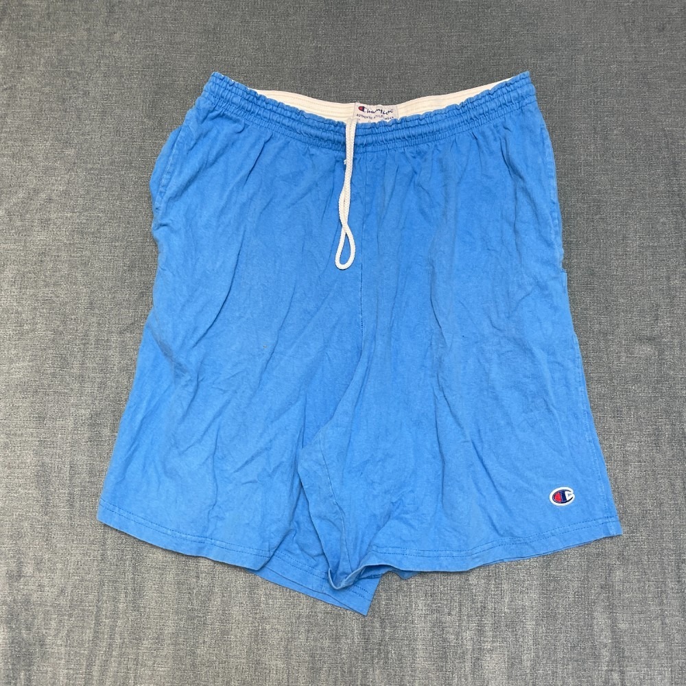 Champion Running Shorts Mens Medium 28 Blue Swoosh Logo Drawstring Athletic